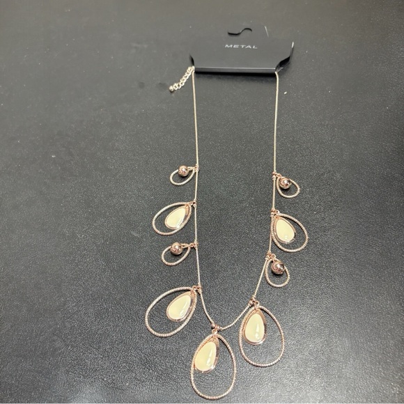 Rose Gold Tone Necklace with Cream Teardrops - Picture 2 of 4